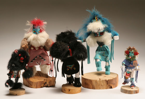 Appraisal: Five Native American Navajo kachina dolls Painted wooden figures accented