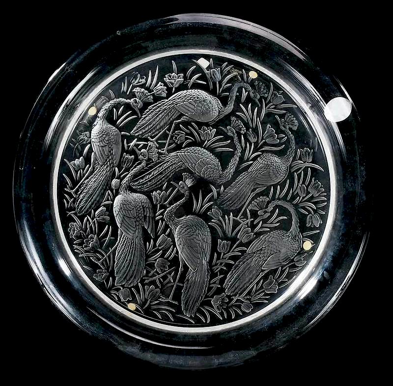 Appraisal: Lalique Peacock Glass Tray engraved Lalique France - in Provenance