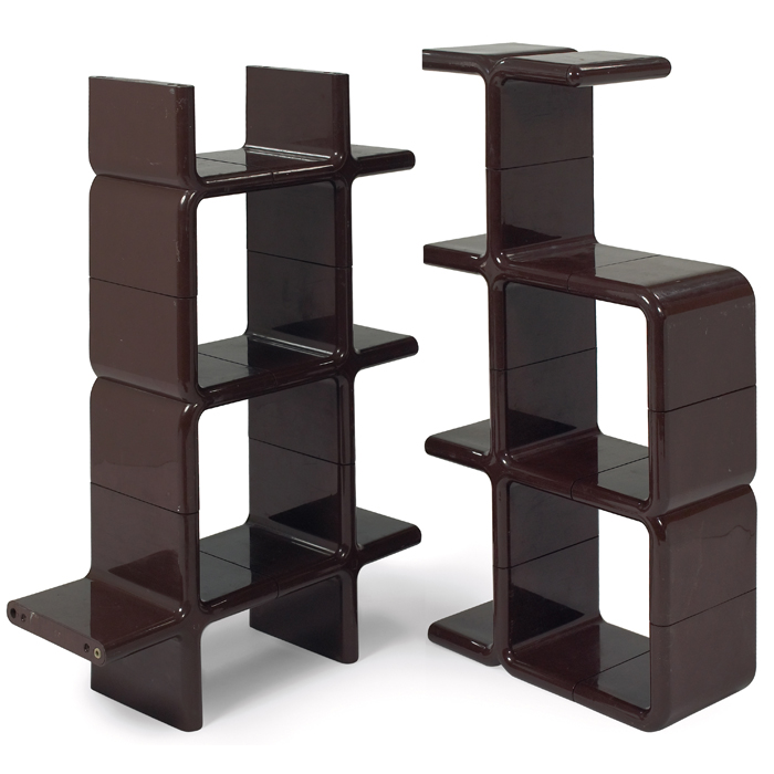 Appraisal: s Modern storage unit two pieces brown molded plastic units