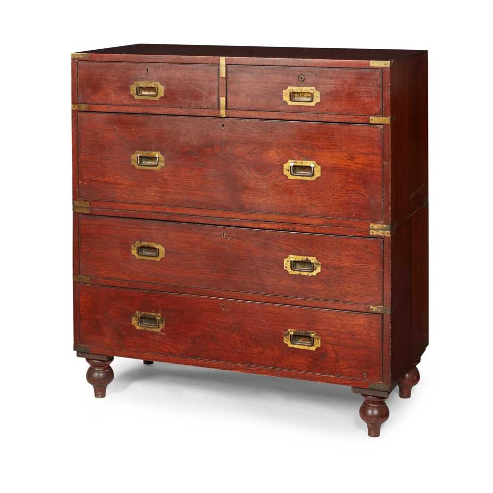 Appraisal: TEAK BRASS MOUNTED CAMPAIGN CHEST OF DRAWERS MID TH CENTURY