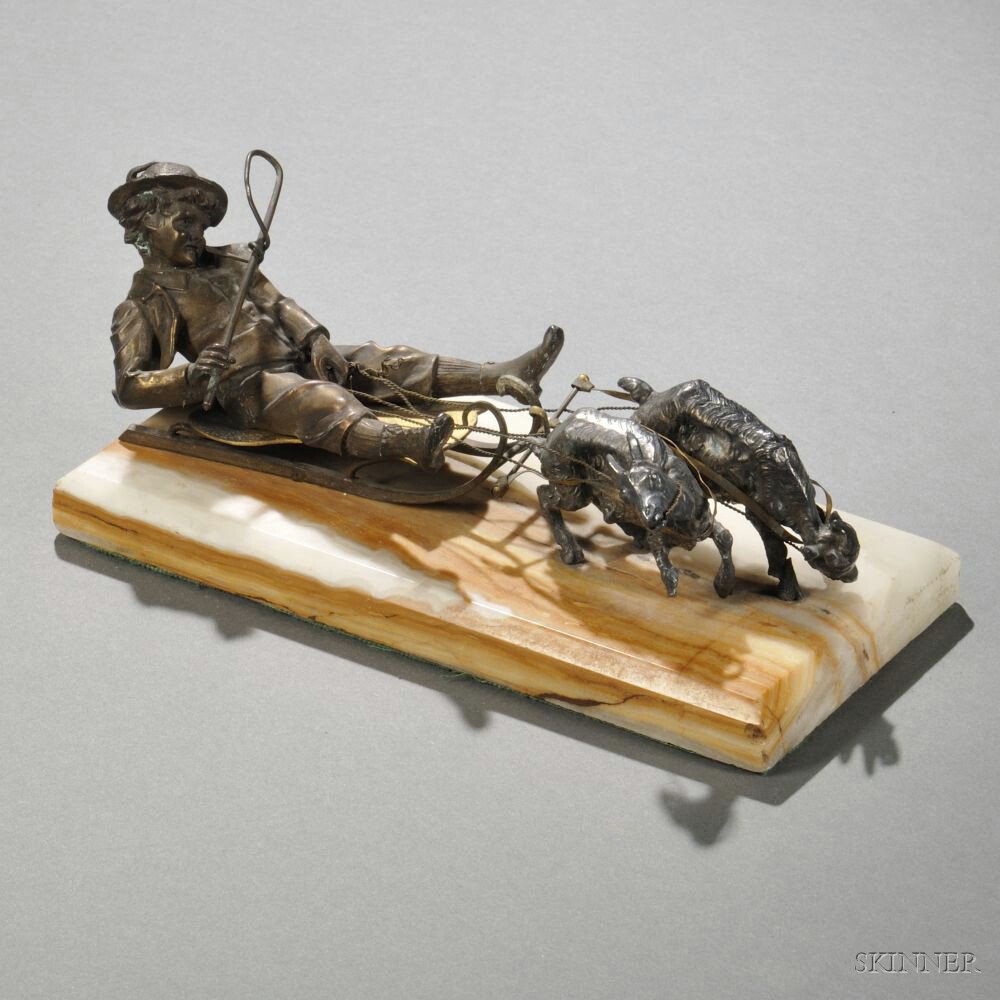 Appraisal: Bronze and Spelter Model of a Boy on a Sled