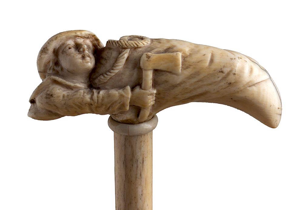 Appraisal: Antique ivory mounted walking stick with whalebone cane - England