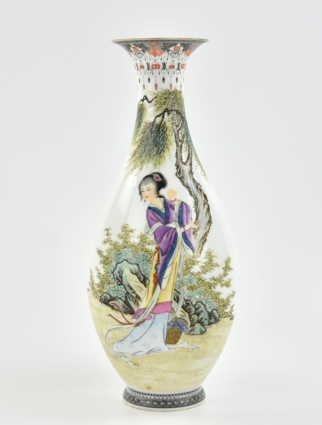 Appraisal: Chinese s painted with a female figure wearing lavishly decorated