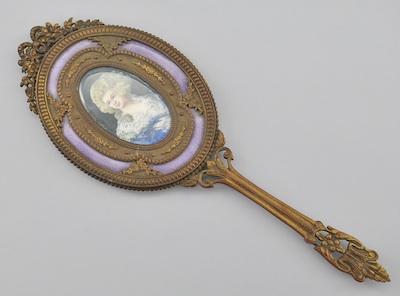 Appraisal: An Ormolu and Guilloche Enamel Hand Mirror The - oval