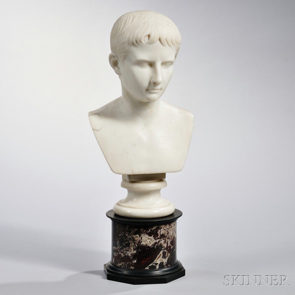 Appraisal: Italian School th Century Carrara Marble Bust of Caesar Augustus