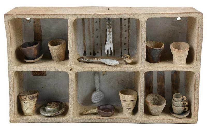 Appraisal: Tom Suomalainen Minnesota North Carolina born six compartment stoneware shelf