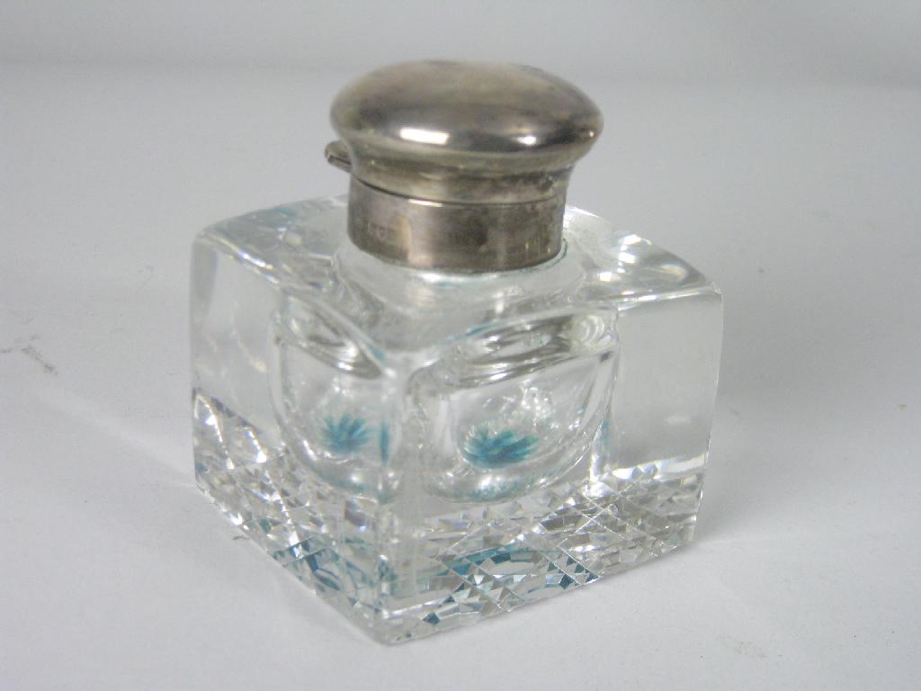 Appraisal: An Edward VII silver mounted glass Inkwell of squared form