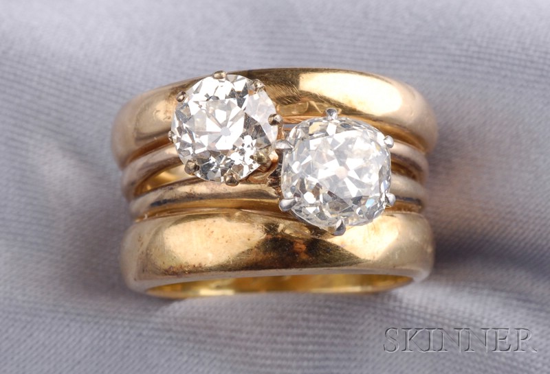 Appraisal: Diamond Twin-stone Ring set with and old mine-cut diamond weighing