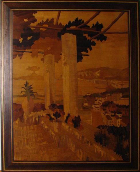 Appraisal: Italian Inlaid Scenic Wooden Wall Hanging depicting a garden gazebo