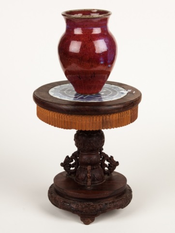 Appraisal: Chinese miniature table and vase miniature carved rosewood circular table