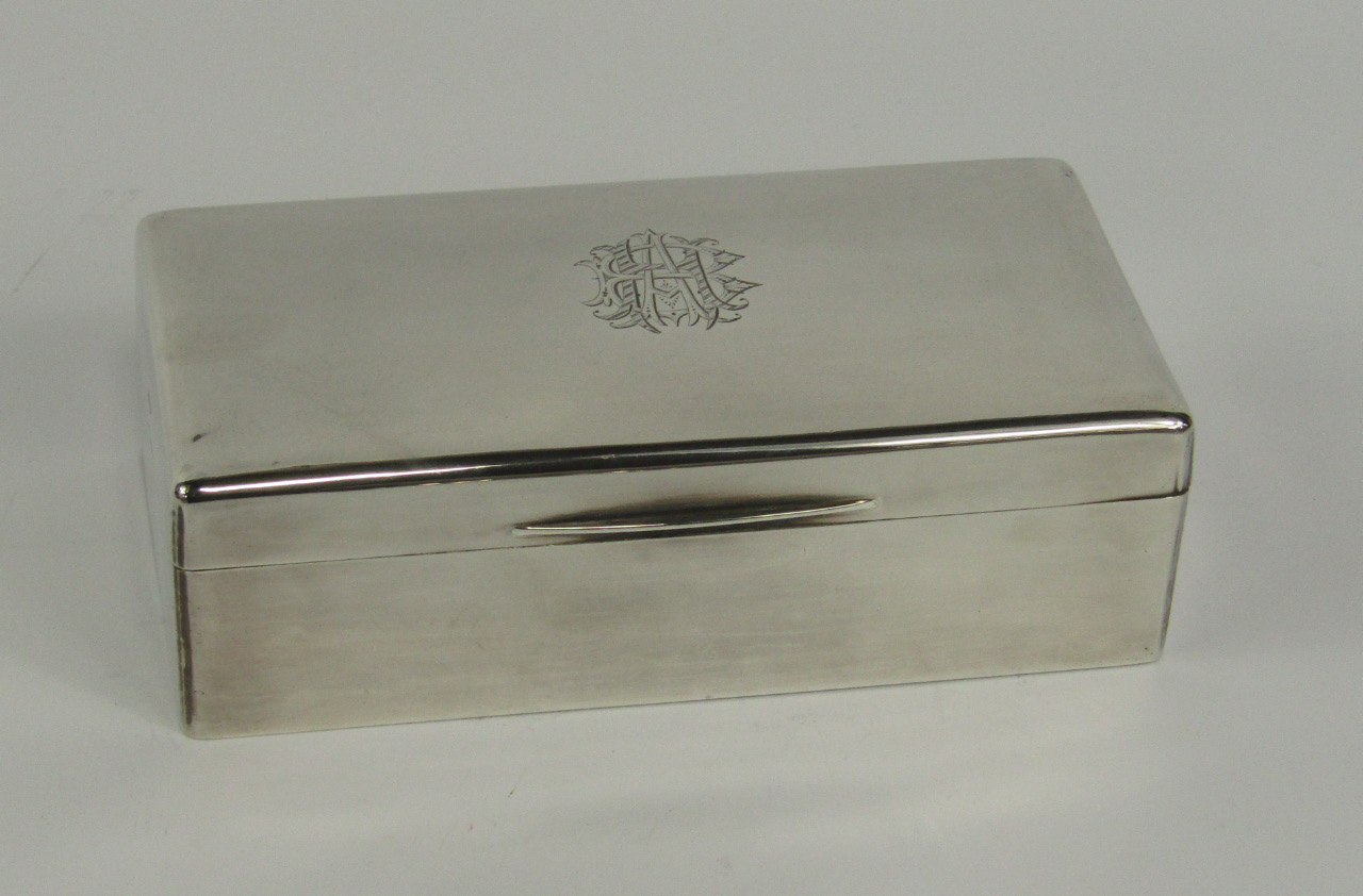 Appraisal: A George V silver twin division cigarette box monogram engraved