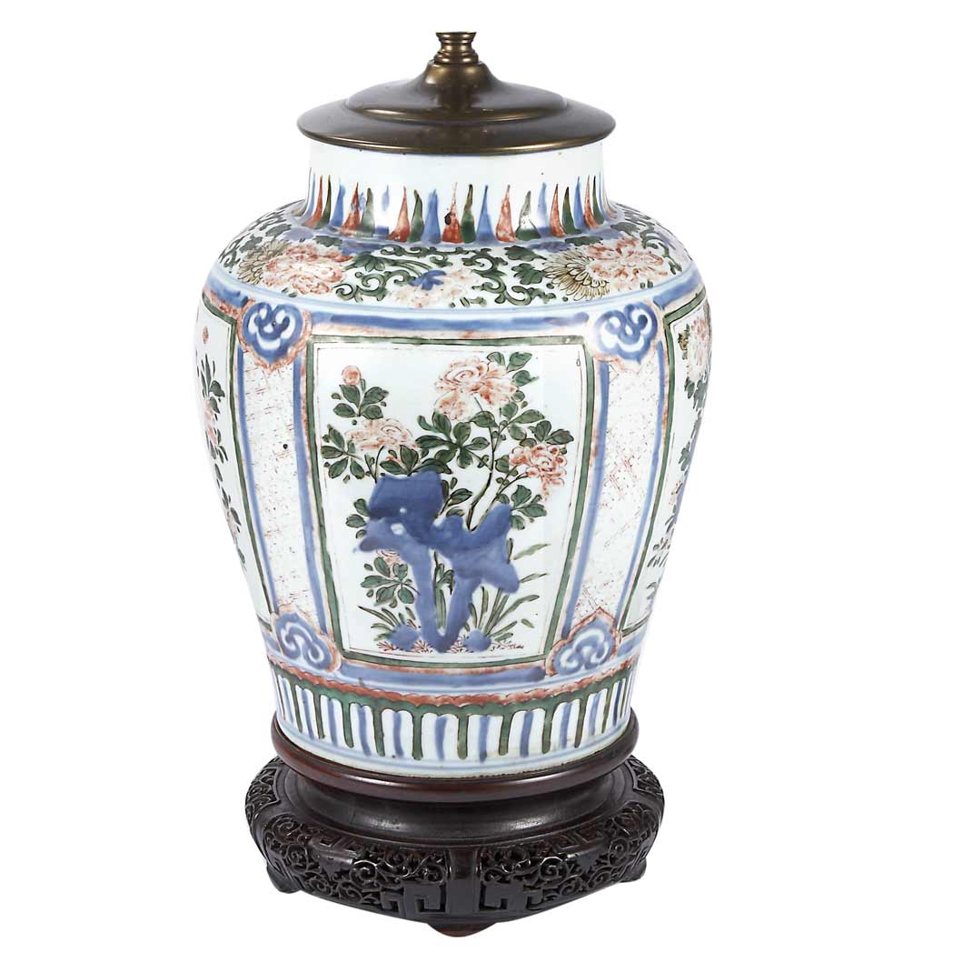 Appraisal: Chinese Wucai Glazed Porcelain Vase Mounted as a lamp painted