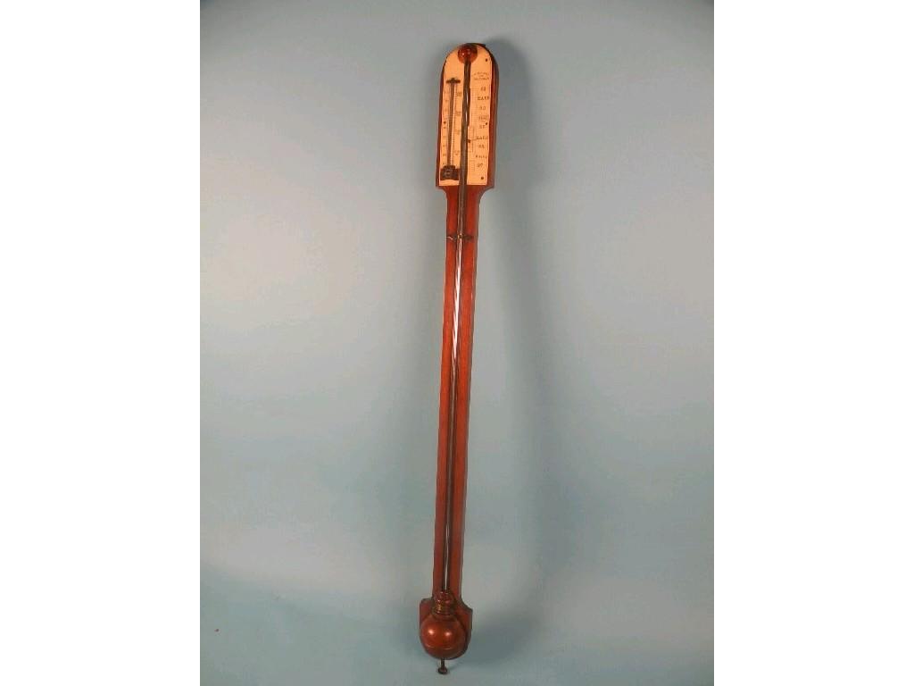 Appraisal: A thC mahogany stick barometer the ivory register and barometer