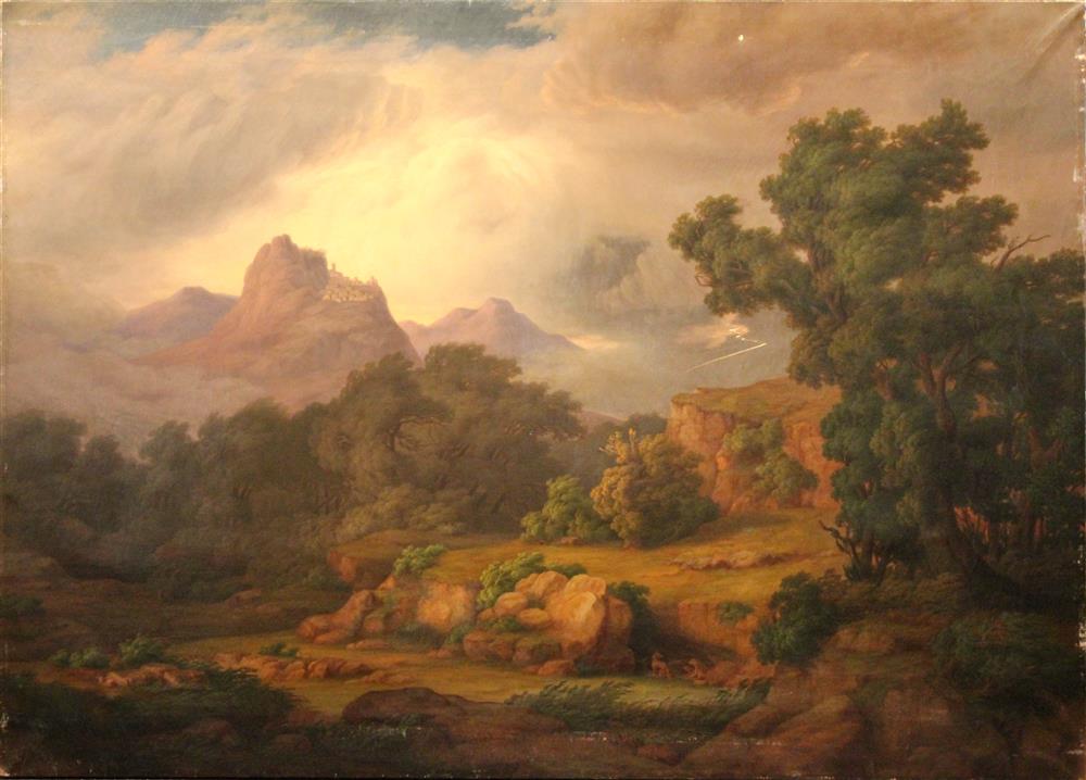 Appraisal: AMERICAN SCHOOL TH CENTURY HEROIC LANDSCAPE Oil on canvas x