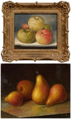 Appraisal: Two fruit still lifes four pears oil on canvas board