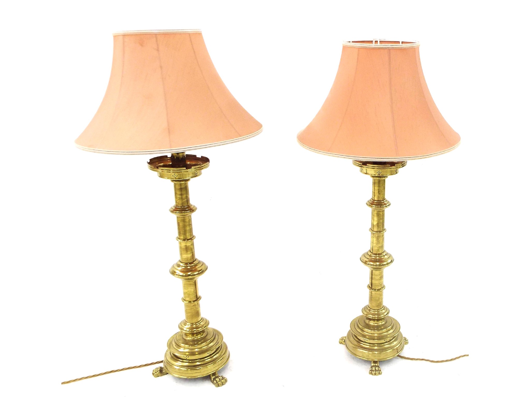 Appraisal: Pair of large cast brass ecclesiastical style table lamps with