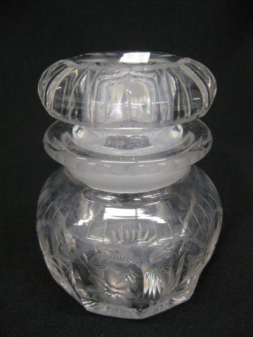 Appraisal: Heisey Etched Crystal Dresser Jar fine floral signed excellent