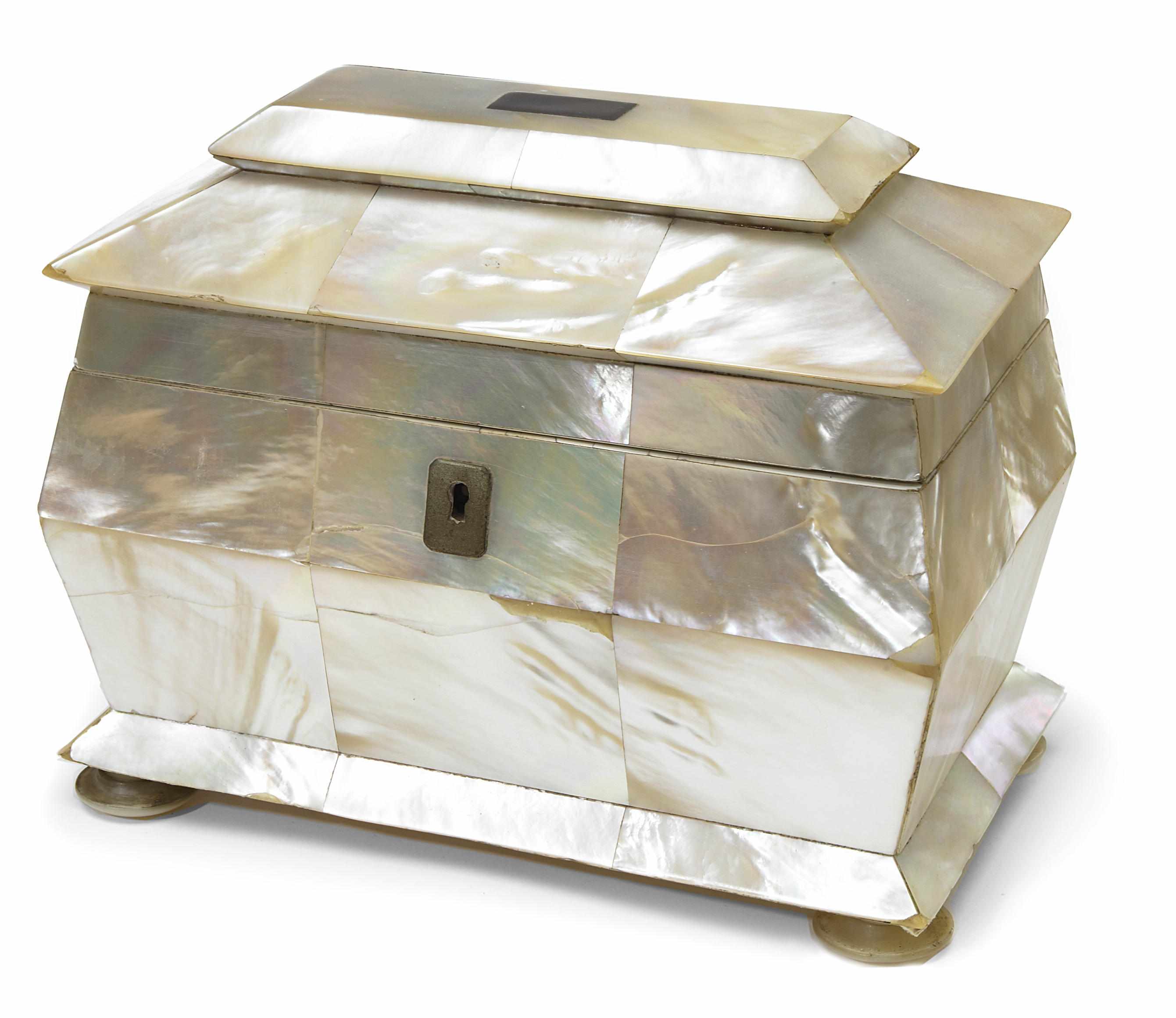 Appraisal: An early Victorian mother of pearl tea caddy circa height