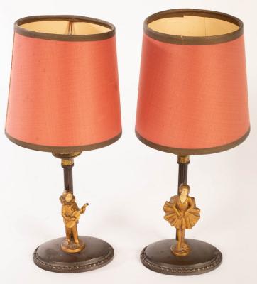 Appraisal: A pair of oxidized candlestick table lights each with a