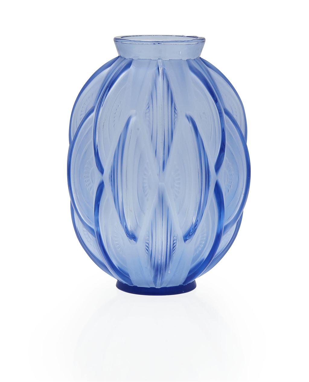 Appraisal: SABINO FRANCE LARGE FROSTED AND CLEAR BLUE GLASS VASE S