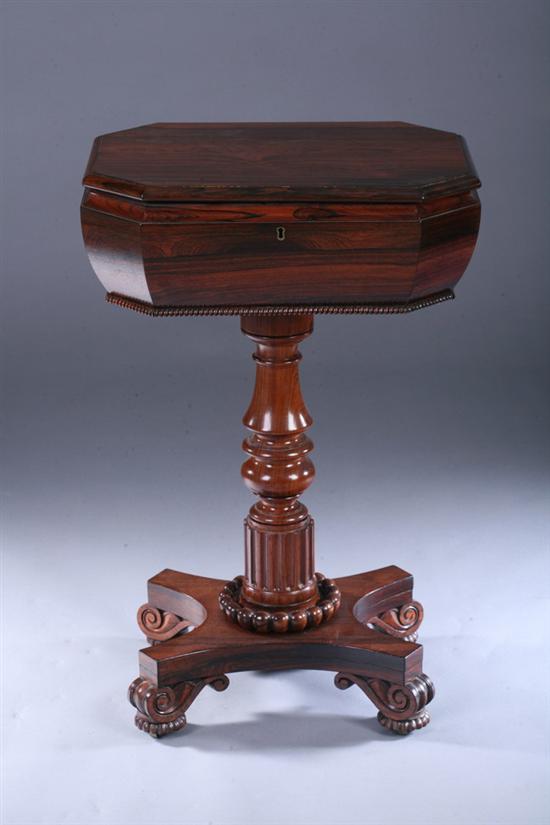 Appraisal: ENGLISH REGENCY ROSEWOOD TEAPOY early th century Octagonal molded-edge case