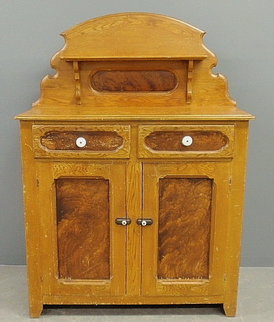 Appraisal: - Victorian yellow grain painted jelly cupboard with carved backsplash