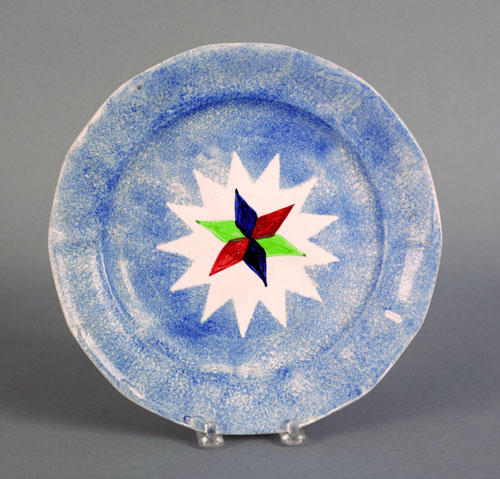 Appraisal: Blue spatter plate th c with star dia