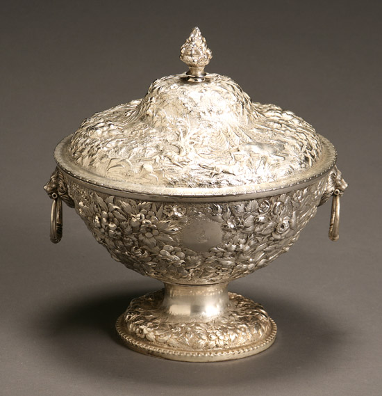 Appraisal: American Repouss Silver Covered Tureen Andrew Ellicott Warner Baltimore Circa