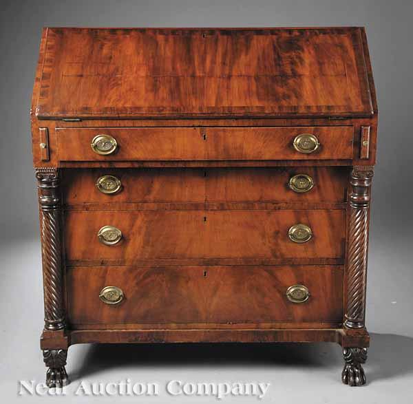 Appraisal: An American Late Classical Mahogany Slant Front Desk mid- th