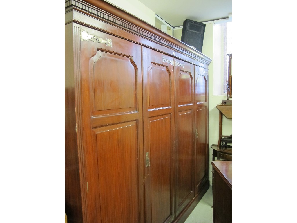 Appraisal: Art Nouveau mahogany four door wardrobe