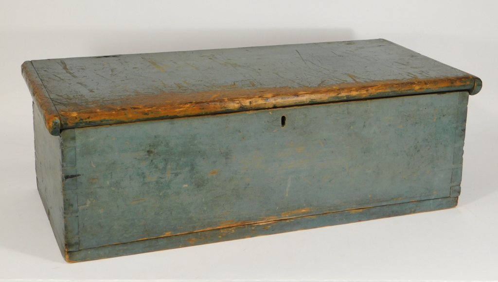 Appraisal: C PRIMITIVE BLUE GRAY PAINTED DOCUMENT BOX United States Circa