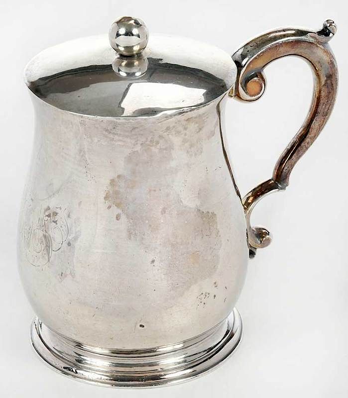 Appraisal: English Silver Lidded Mug London th century shaped form ball