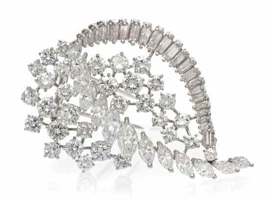 Appraisal: A Platinum and Diamond Spray Brooch Circa containing marquise shape