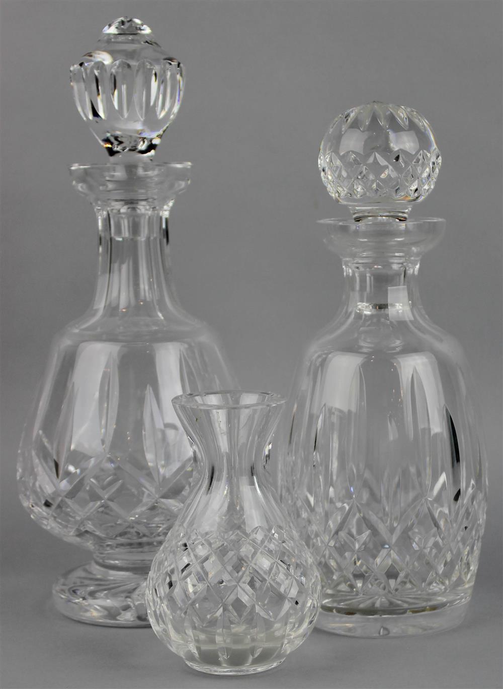 Appraisal: TWO WATERFORD 'LISMORE' DECANTERS AND A WATERFORD SMALL VASE all