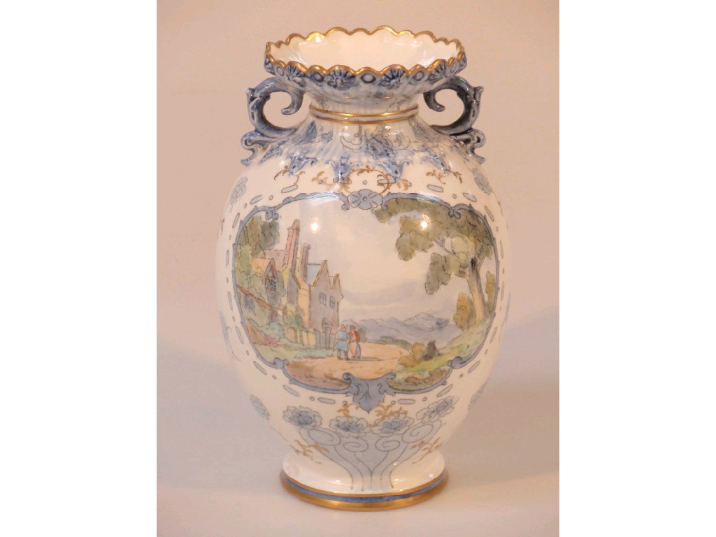 Appraisal: A Royal Crown Derby bone china two-handled ovoid vase printed