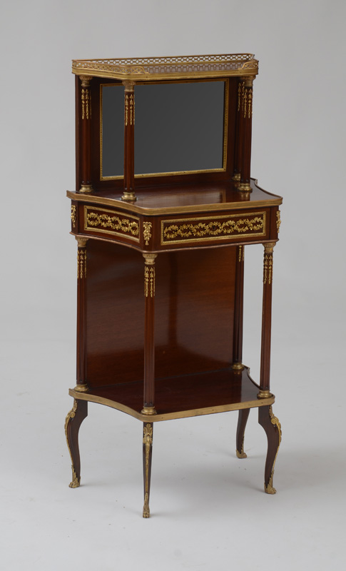 Appraisal: LOUIS XV XVI STYLE GILT-BRONZE-MOUNTED MAHOGANY BONHEUR DU JOUR The