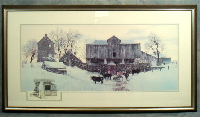 Appraisal: Peter Sculthorpe b PAFA LE print Farmhouse Barn Cattle with