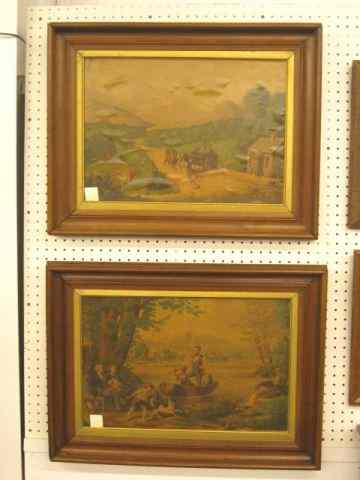 Appraisal: Pair of Victorian Lithographs fishing scene coach scene image area