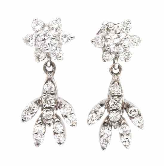 Appraisal: A Pair of Karat White Gold and Diamond Drop Earrings