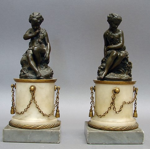 Appraisal: Semi-nude cupid with quiver of arrows and girl each with