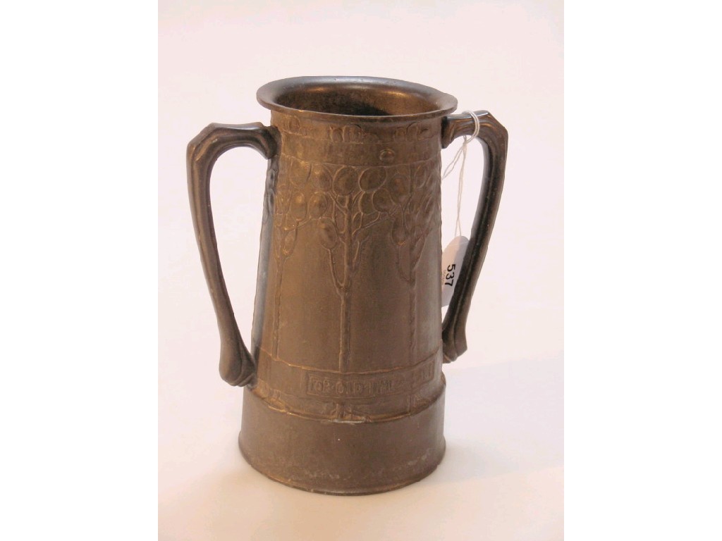 Appraisal: A Tudric pewter two-handled vase bearing inscription FOR OLD TIMES