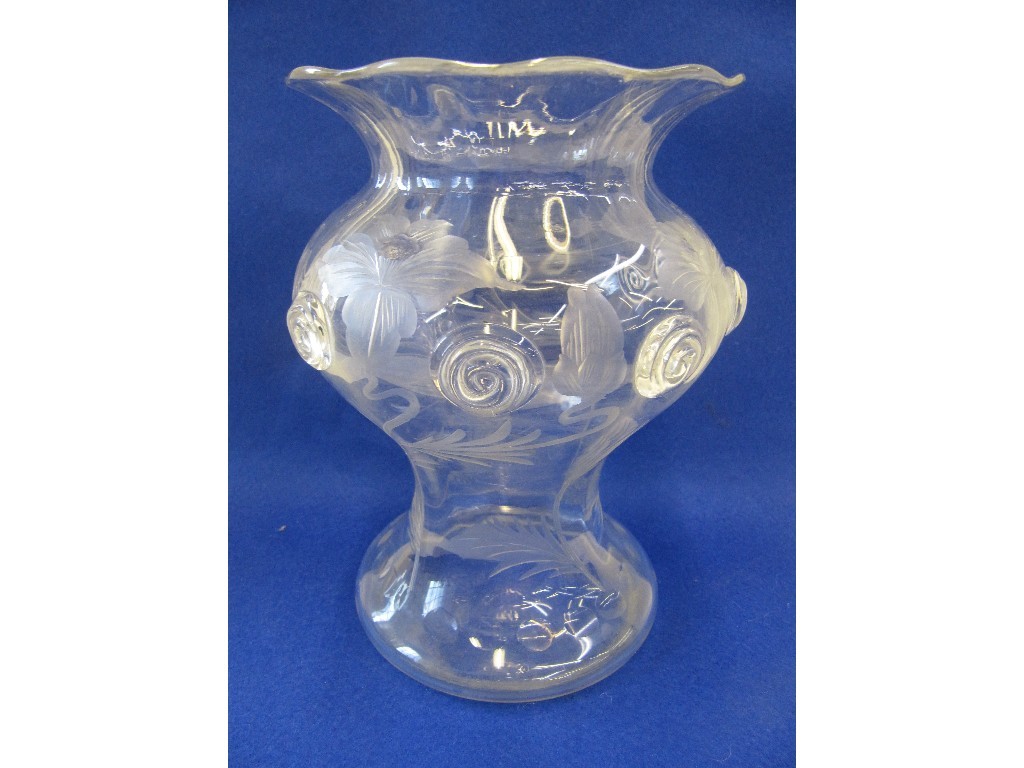 Appraisal: Art Nouveau waisted clear glass vase with fine cut flower