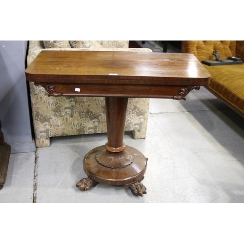 Appraisal: Antique English fold over card table with hairy paw feet