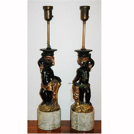 Appraisal: Pair of Italian Baroque Style Composition Figural Lamps Estimate -