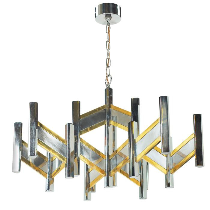 Appraisal: Sciolari hanging fixture Italy brass and chrome in a geometric