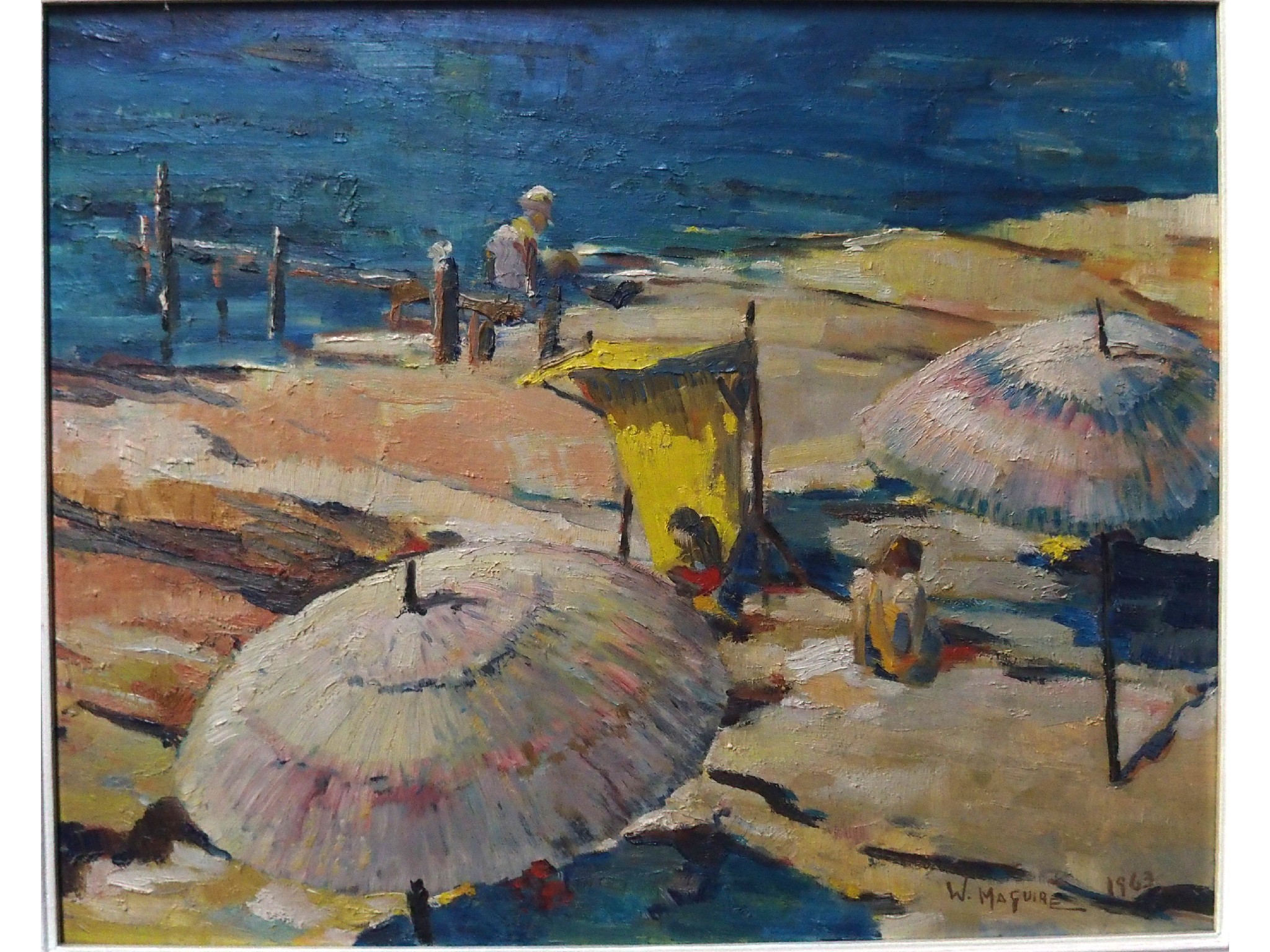 Appraisal: W MAGUIRE Beach Scene various miscellaneous signed oil on board