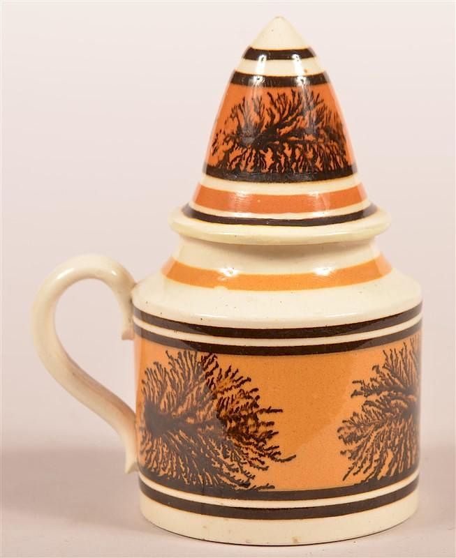 Appraisal: Seaweed Mocha Decorated Dry Mustard Pot Seaweed Mocha Decorated Creamware