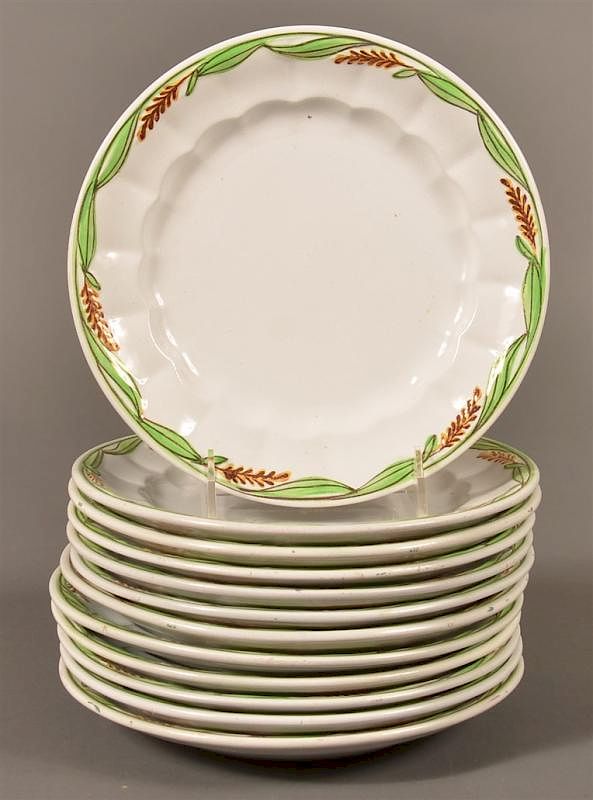 Appraisal: Ironstone China Green Wheat - Plates Twelve Ironstone China Green