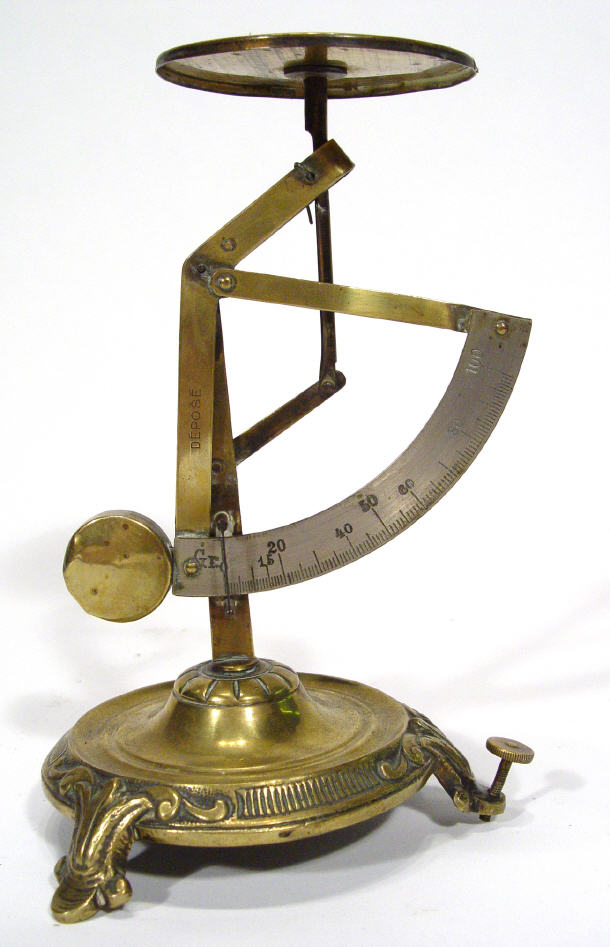 Appraisal: Pair of brass French postal scales on an ornately moulded