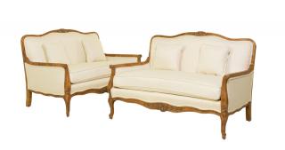 Appraisal: A PAIR OF LOUIS XV STYLE SETTEES A PAIR OF